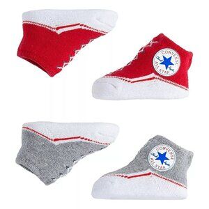 Converse Infant Booties Set Of 2 Red & Grey Socks 0-6 Months